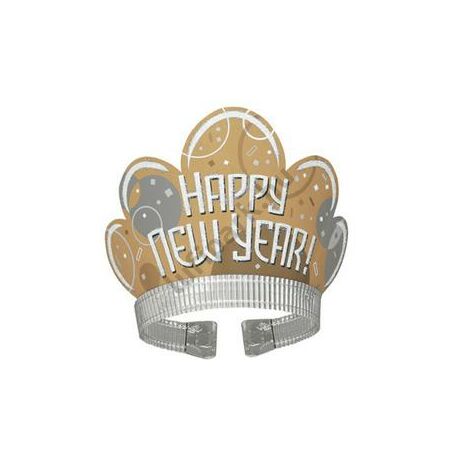 Happy New Year Feliratú Arany Fehér Glitteres Party Fejdísz Szilveszterre, 4 db