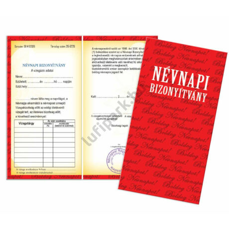 Névnapi bizonyítvány