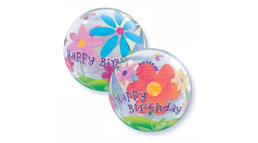 22 inch-es Birthday Funky Flowers Szülinapi Bubble Lufi ...